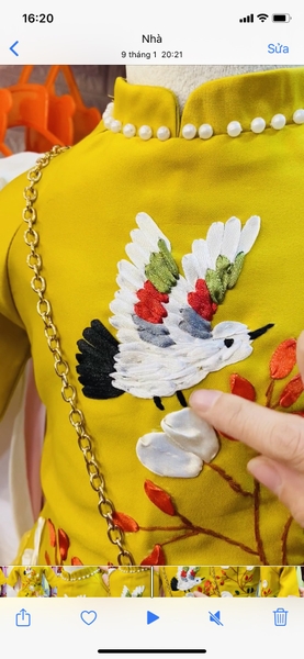 Bộ áo dài gấm thêu hoa- Hạc