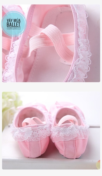 Giày vải múa viền ren hồng