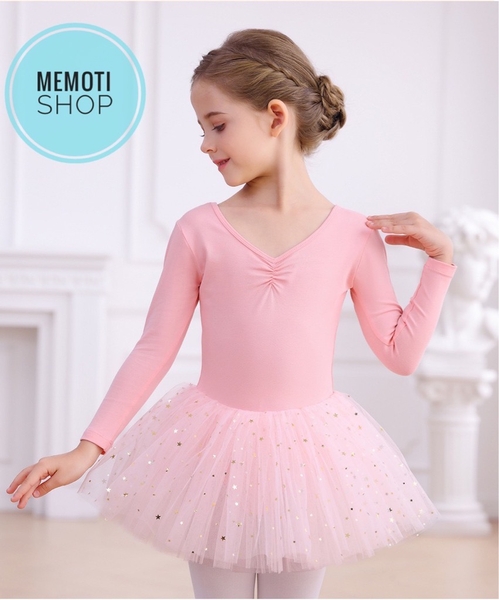 Váy múa nơ lưng sao dài tay (hồng, xanh, tím)