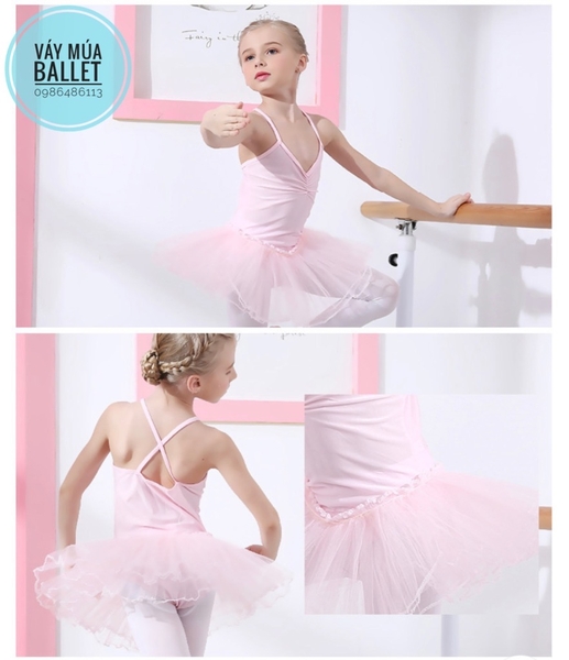 Set áo váy múa thun dây chéo (hồng, xanh, trắng, vàng)