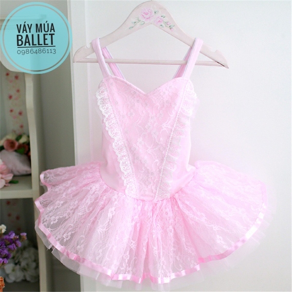 Váy múa 2 dây chéo phối ren mềm mại