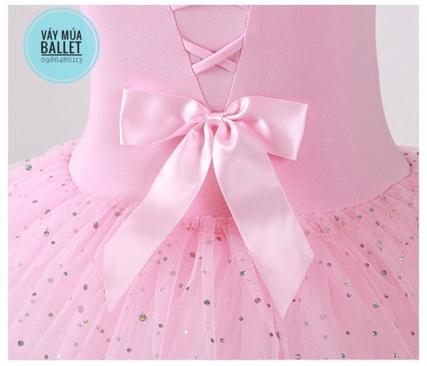 Váy múa đan lưng sao tay ngắn E (hồng, đỏ, nâu)