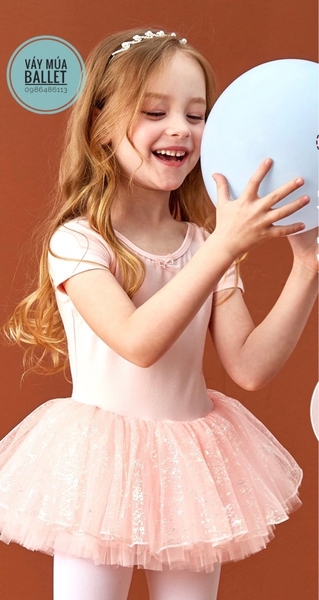 Váy múa đan lưng lấp lánh tay ngắn (tím, xanh, hồng)