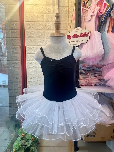 Váy múa 2 dây nơ lưng đen trắng