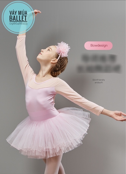 Váy múa phối voan dài tay (hồng, xanh, tím)