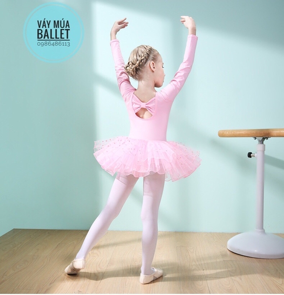 Váy múa nơ lưng  chân váy bi dài tay