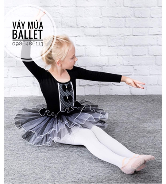 Váy múa 3 nơ dài tay màu đen