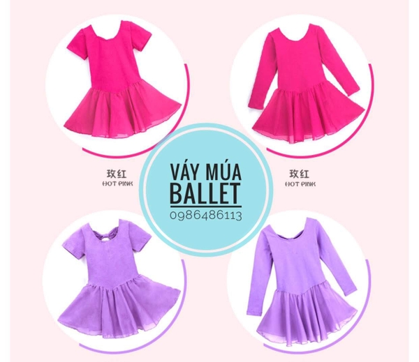 Váy tập múa voan dài tay (hồng, tím)