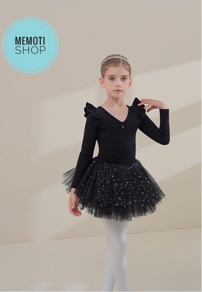 Set áo váy múa tiên đan sao dài tay đen