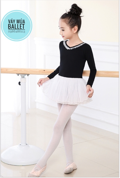 Váy múa voan mềm phối màu dài tay