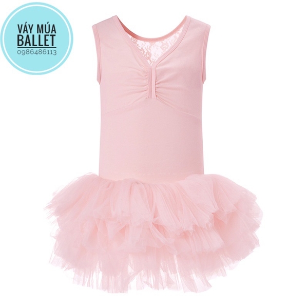 Váy múa ba lỗ đáp ngực phối ren mềm