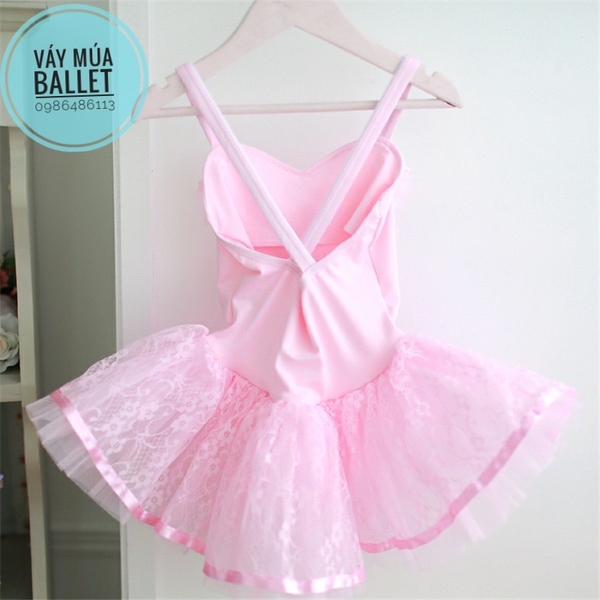 Váy múa 2 dây chéo phối ren mềm mại