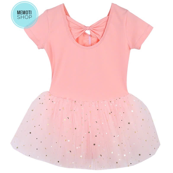 Váy múa nơ lưng sao tay ngắn (tím, xanh, hồng)