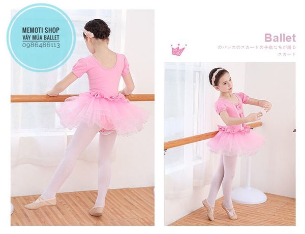 Váy múa ba nơ ngắn tay (tím, hồng)