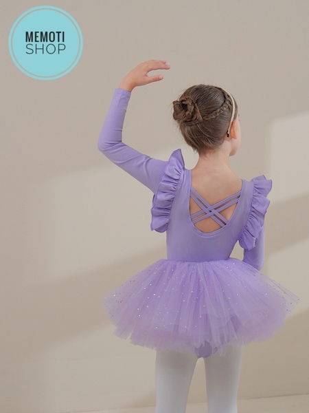 Set áo váy múa bèo vai đan sao dài tay