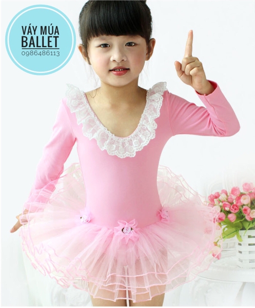 Váy múa cổ tim ren dài tay