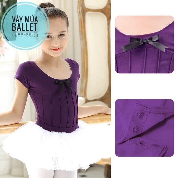 Áo tập múa gân nơ tay ngắn (hồng, xanh, đen, tím)