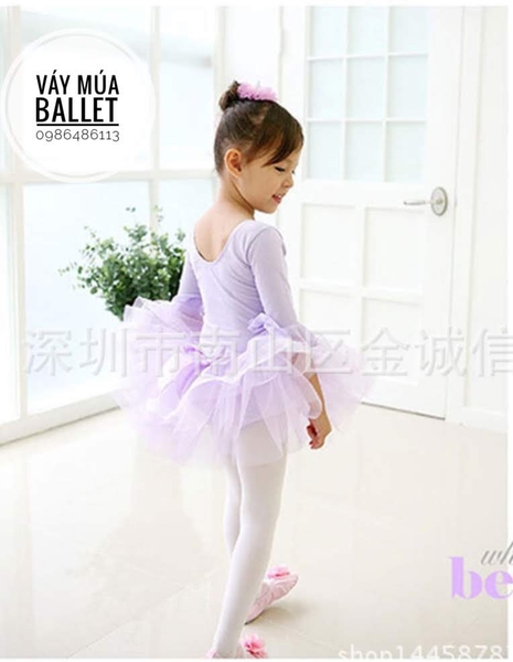 Váy múa tay loe lỡ tím