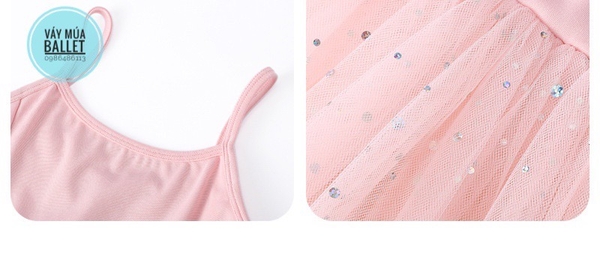 Váy múa 2 dây sao lấp lánh (đen, hồng)