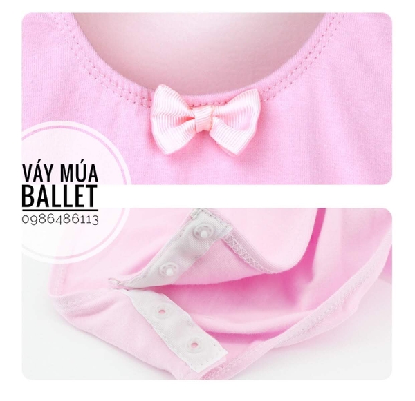 Váy múa basic ngắn tay màu hồng