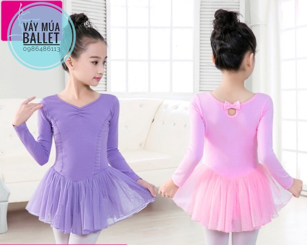 Váy múa nơ lưng voan lụa mềm dài tay