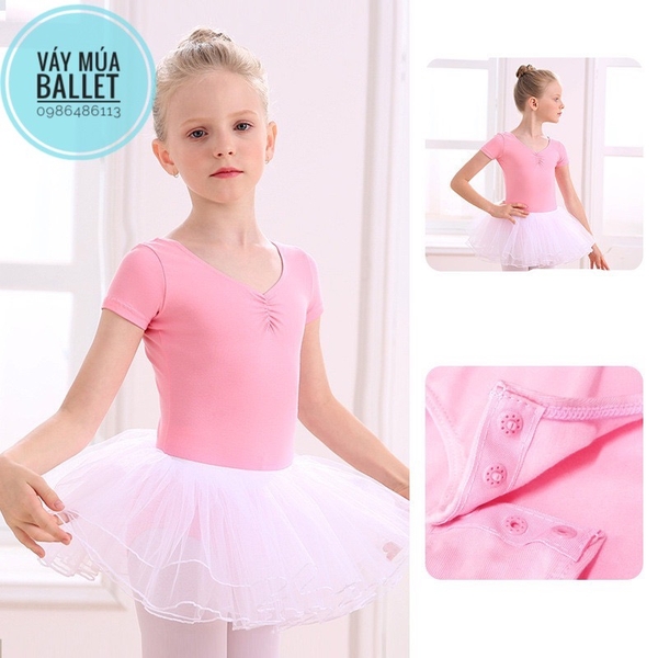 Set áo váy múa basic tay ngắn (hồng, tím, xanh)