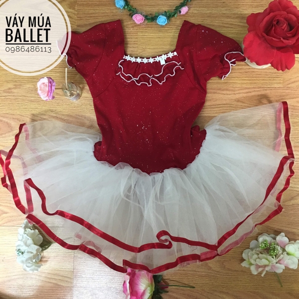 Váy múa bèo cổ tay bồng phối màu 5 tầng