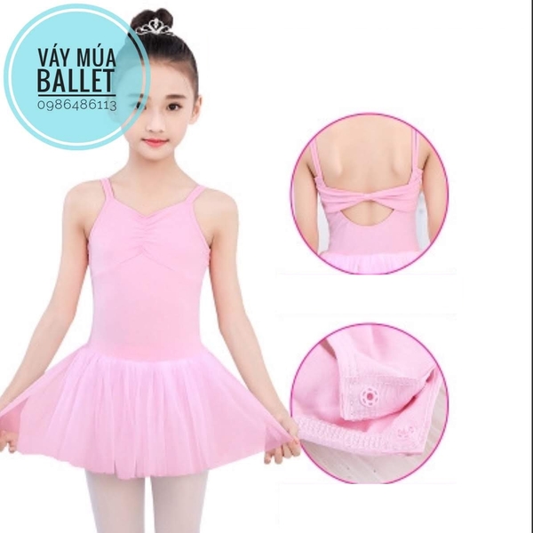 Váy múa 2 dây nơ lưng voan mềm