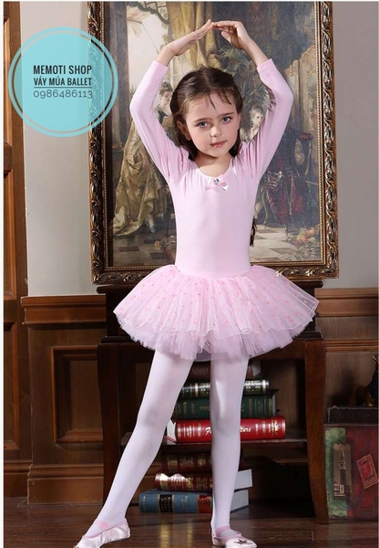 Váy múa nơ sao hồng dài tay