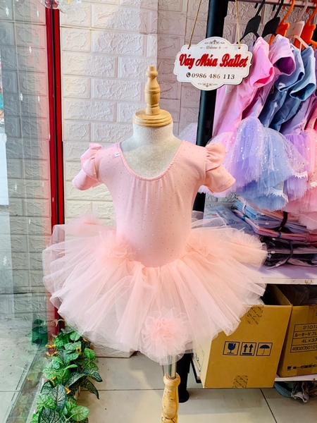 Váy múa cotton đá tiên ngắn voan hoa bồng