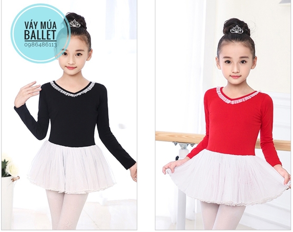 Váy múa voan mềm phối màu dài tay