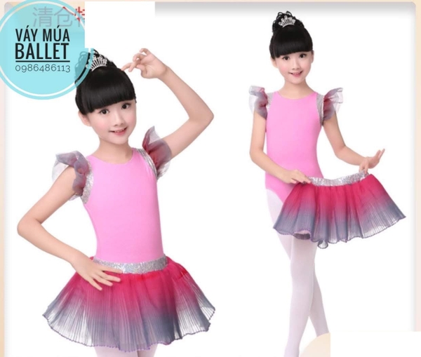 Set áo váy múa hồng pha ghi kimsa