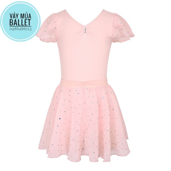 Set áo váy tập múa tay búp sao (tím, xanh, hồng)
