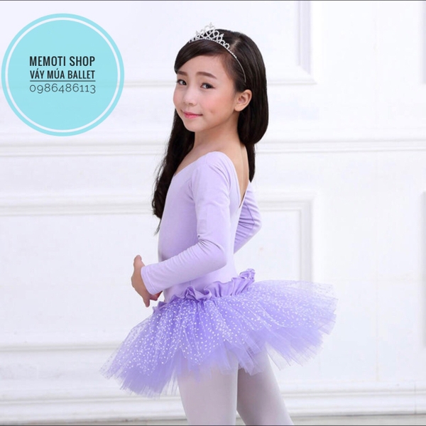 Váy múa bèo xoè dài tay màu hồng