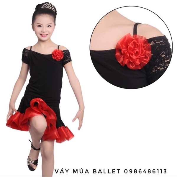 Bộ váy khiêu vũ latin hoa hồng