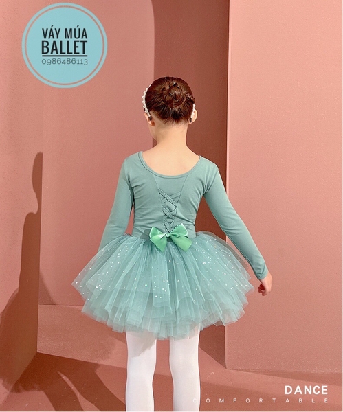 Váy múa đan lưng sao dài tay (hồng, xanh, vàng, tím, cam)