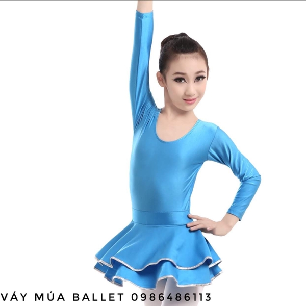 Váy tập khiêu vũ 2 tầng dài tay màu vàng, hồng, xanh