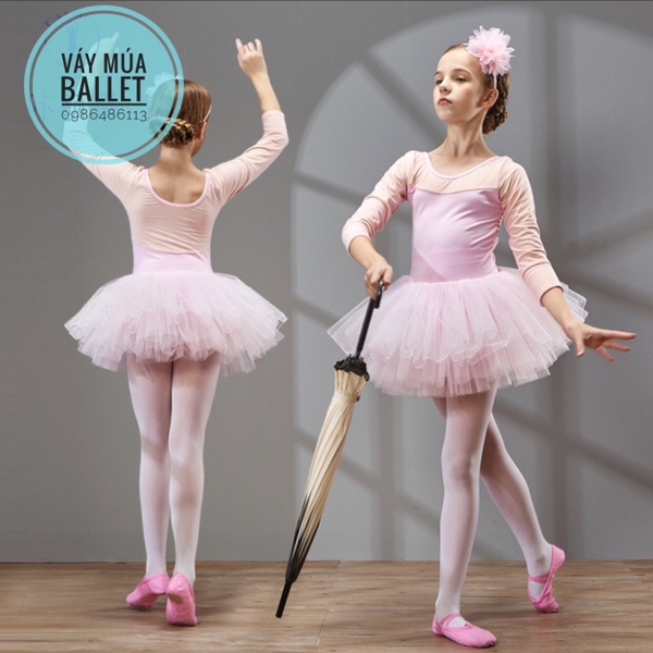 Váy múa phối voan dài tay