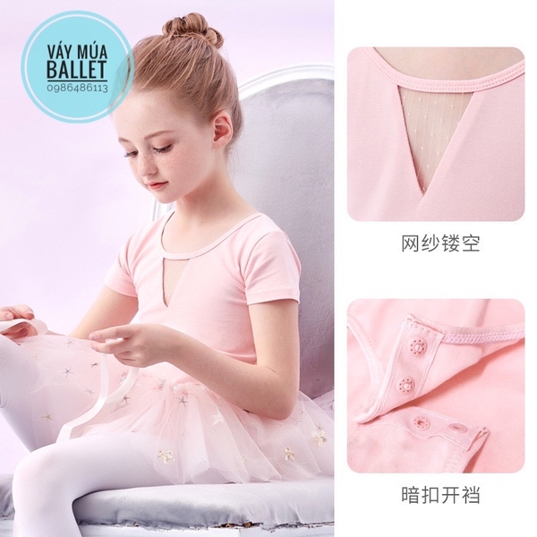 Váy múa đan lưng sao to tay ngắn (hồng, tím, xanh)
