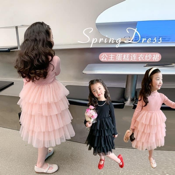 Váy công chúa xếp tầng điệu đà (đen, hồng)
