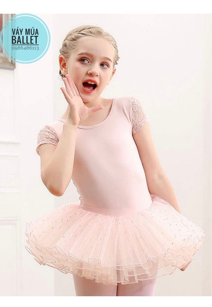 Váy múa phối ren sao tay ngắn tím