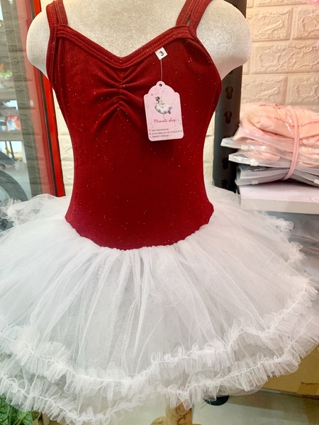 Váy múa dây thun nhũ đỏ đô tutu