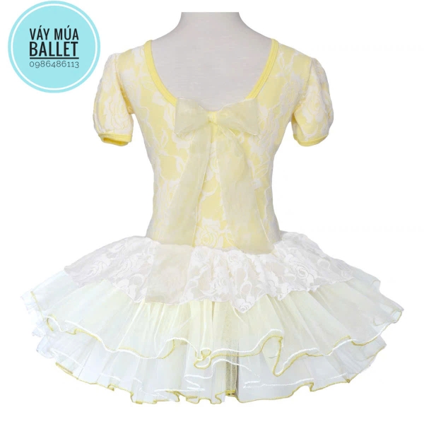 Váy múa phối ren hoa bèo tay bồng (vàng, xanh, hồng)
