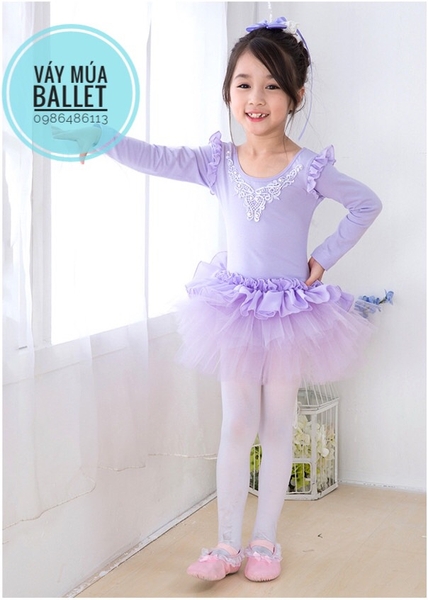 Váy múa tiên bèo thêu dài tay màu hồng, màu tím