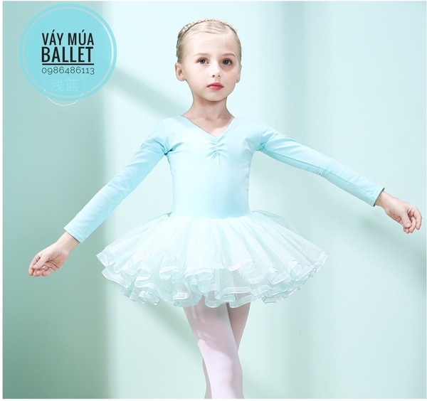 Váy múa nơ lưng viền dài tay (tím, hồng, xanh)