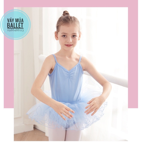 Set áo váy múa 2 dây vạt chéo lưng (tím, xanh, hồng)