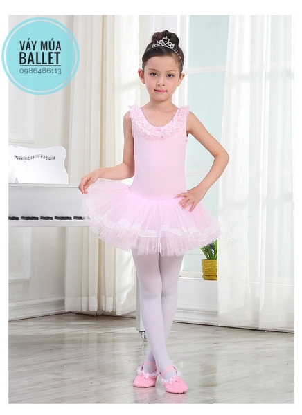 Váy múa ren cổ màu hồng, trắng, xanh, vàng, kem