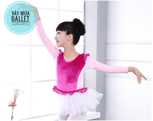 Váy múa phối nhung bèo hồng