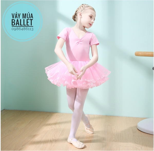 Váy múa nơ lưng viền chân váy tay ngắn