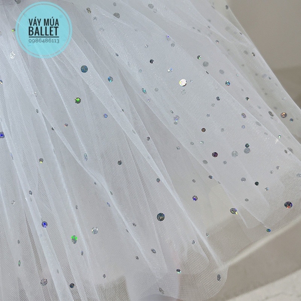 Váy múa đan lưng sao dài trắng